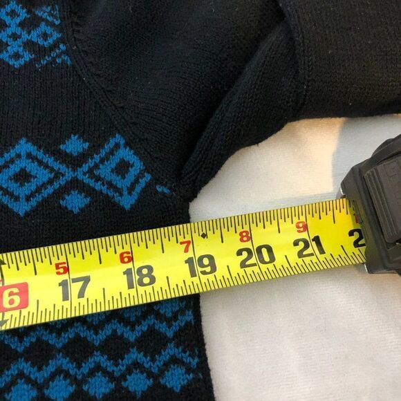 Carbon Mens Black Geometric Print Knit Sweater Long Sleeve Button Neck Sz L.  MT - Picture 3 of 4